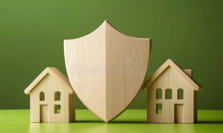 une maison stylisee avec un bouclier protecteur